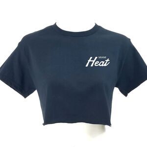 MIAMI HEAT Double Script Retro Logo Black Cropped Crop Top Basketball Jersey Tee